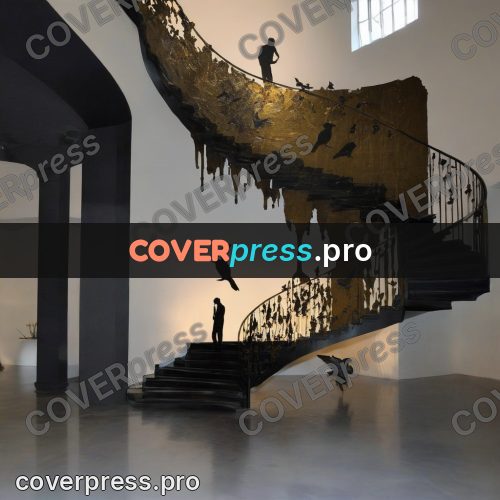 Surreal illustration: melting staircase with birds