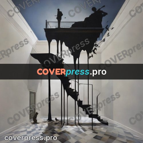 Surreal illustration: melting staircase with birds