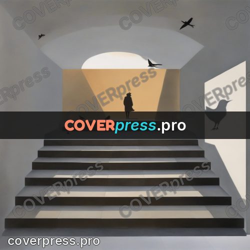 Surreal illustration: figure on steps under an arch