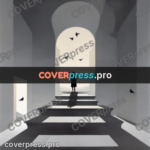 Surreal illustration: figure on steps under an arch