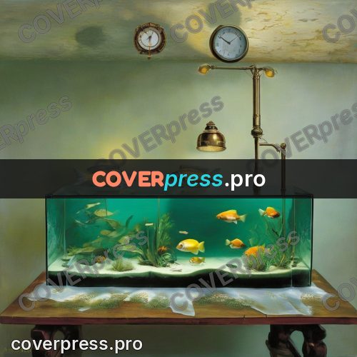 Surreal illustration: aquarium with fish and a clock
