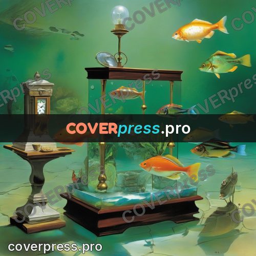 Surreal illustration: aquarium with fish and a clock