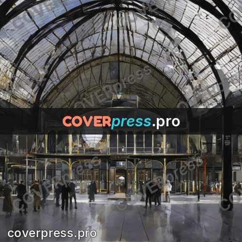 Surreal illustration: platform under a glass roof