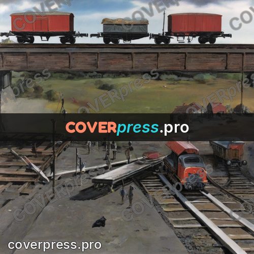 Surreal illustration: freight wagons in a field
