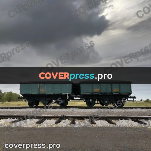 Surreal illustration: freight wagons in a field