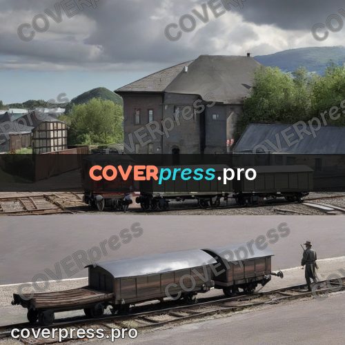 Surreal illustration: freight wagons in a field