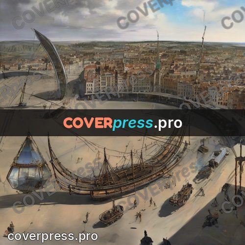 Surreal illustration: harbour with an arch above