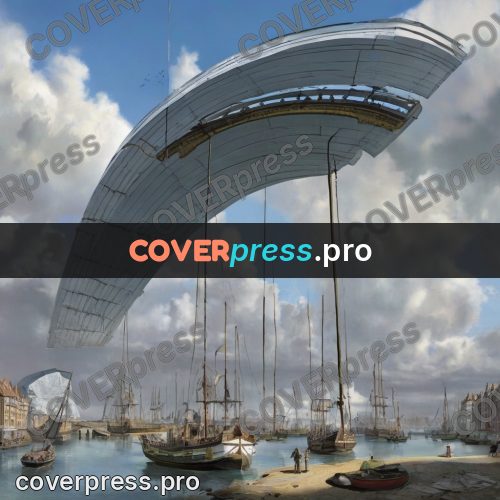 Surreal illustration: harbour with an arch above
