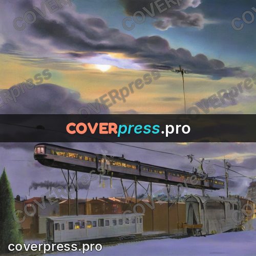Surreal illustration: carriage flying in the clouds