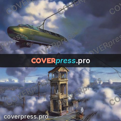 Surreal illustration: carriage flying in the clouds