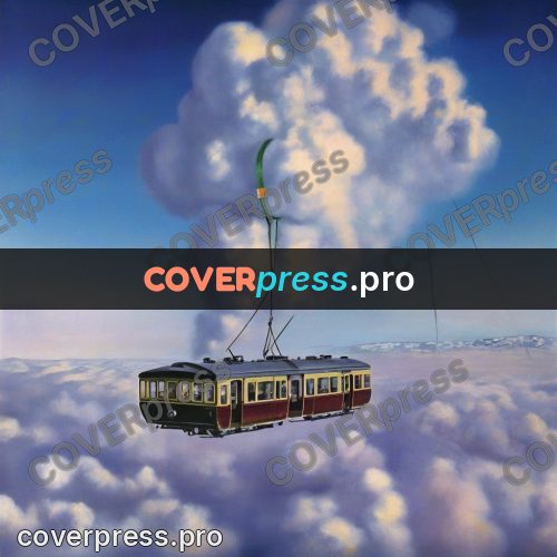 Surreal illustration: carriage flying in the clouds