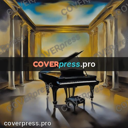 Surreal illustration: grand piano in a hall