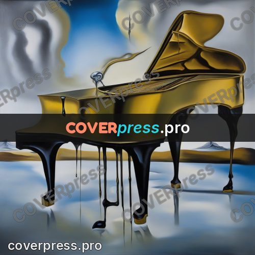Surreal illustration: melting grand piano on a plain