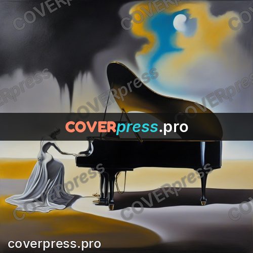 Surreal illustration: melting grand piano on a plain