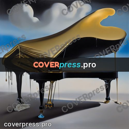 Surreal illustration: melting grand piano on a plain
