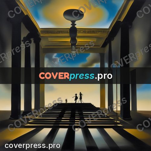 Surreal illustration: hall with columns and squares