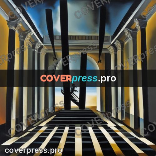 Surreal illustration: hall with columns and squares