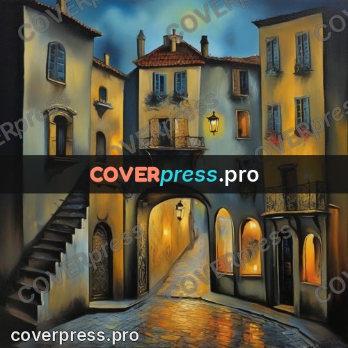 Surreal illustration: old town street in the evening
