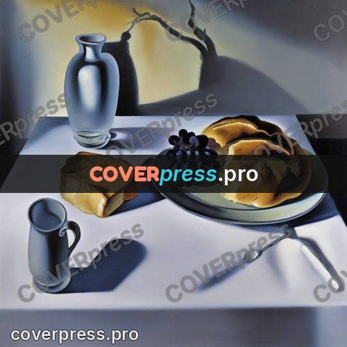 Surreal illustration: table with bread and wine