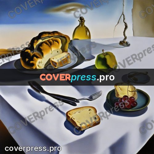 Surreal illustration: table with bread and wine