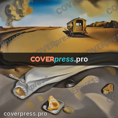Surreal illustration: wagon on a desert plain
