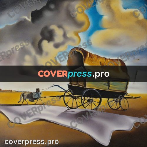Surreal illustration: wagon on a desert plain