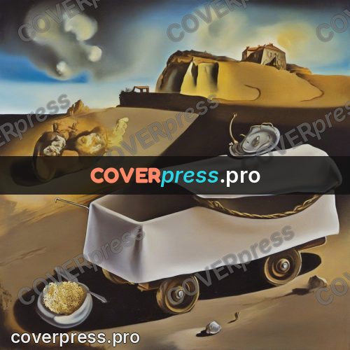 Surreal illustration: wagon on a desert plain