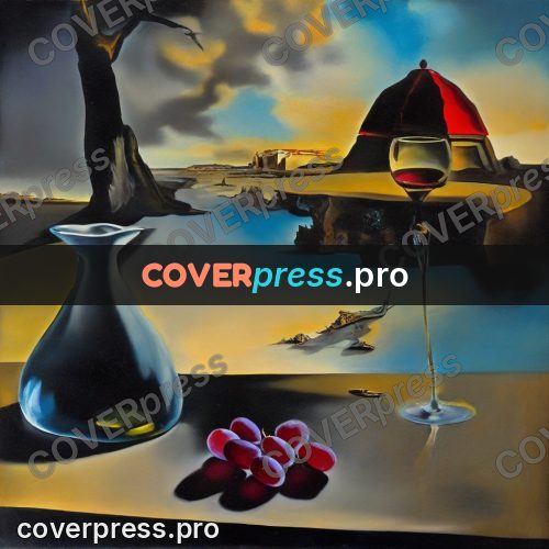 Surreal illustration: carafe and glass on a cloth