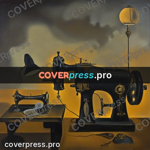 Surreal illustration: sewing machine on a table