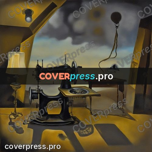 Surreal illustration: sewing machine on a table
