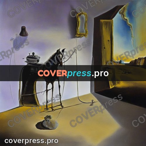 Surreal illustration: sewing machine on a stand