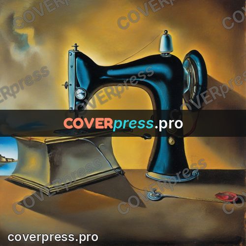 Surreal illustration: sewing machine on a stand