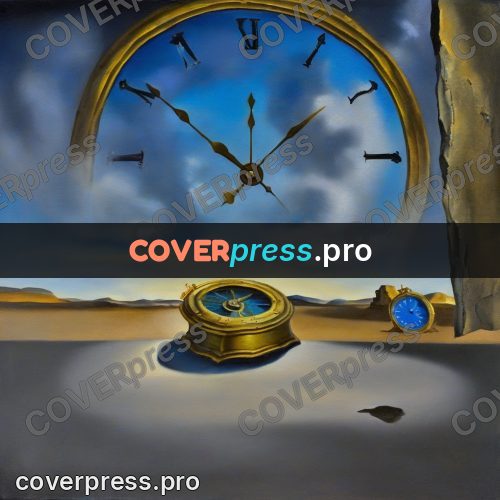 Surreal illustration: large clock on a plain