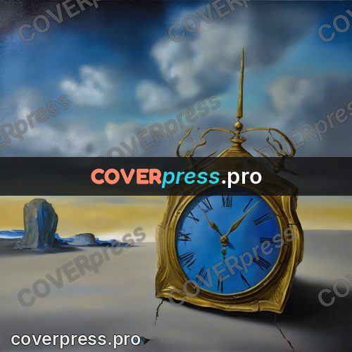 Surreal illustration: large clock on a plain
