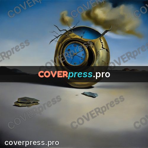 Surreal illustration: large clock on a plain