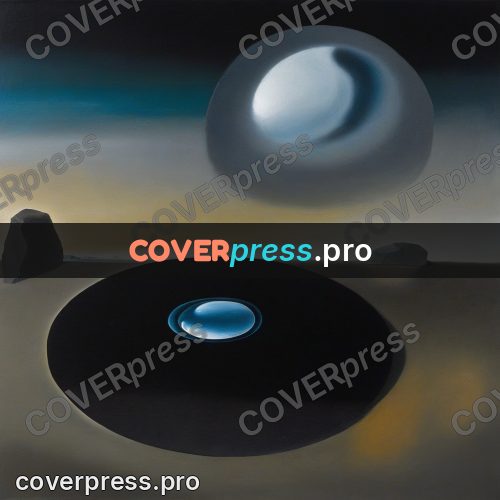 Surreal illustration: dark disc above a plain
