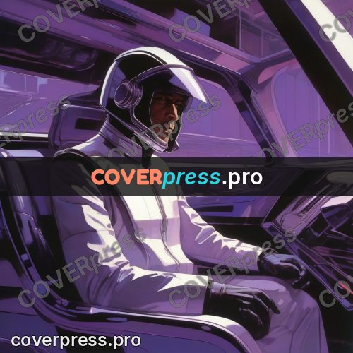 Syd Mead style painting: driver in a helmet