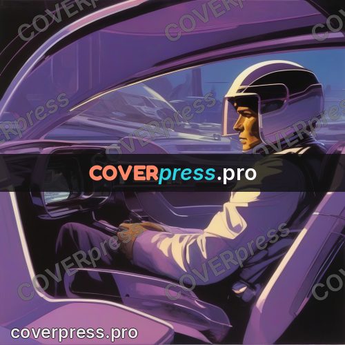 Syd Mead style painting: driver in a helmet