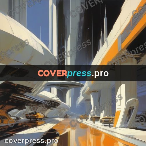 Syd Mead style painting: streamlined transport in a hall