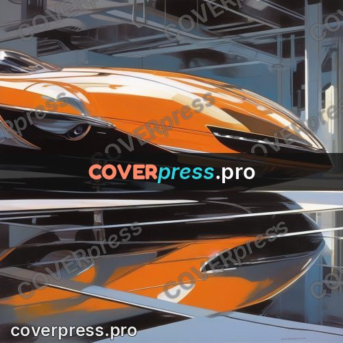 Syd Mead style painting: streamlined car with a reflection
