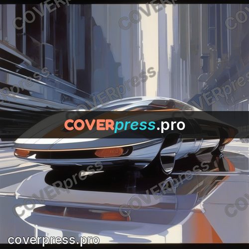 Syd Mead style painting: streamlined car with a reflection