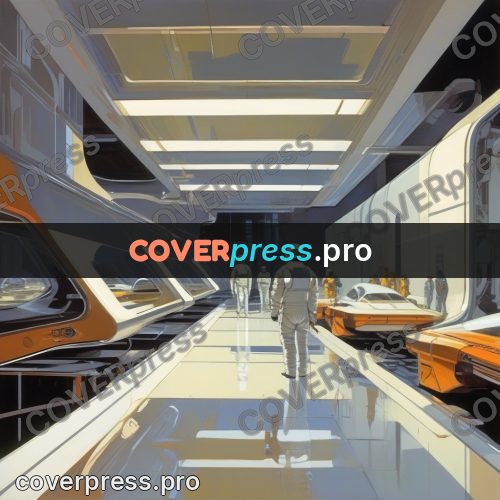 Syd Mead style painting: people in white suits