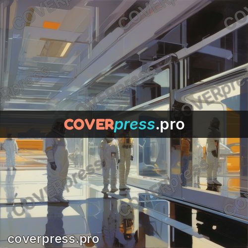 Syd Mead style painting: people in white suits