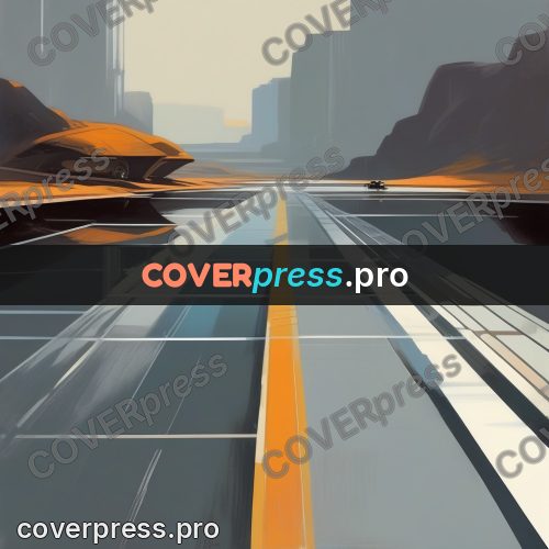 Syd Mead style painting: wide highway to the horizon