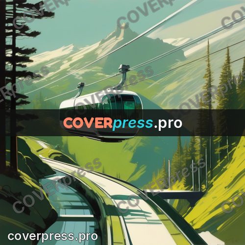 Syd Mead style painting: cable car cabin in the mountains