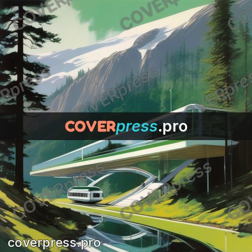 Syd Mead style painting: cable car cabin in the mountains