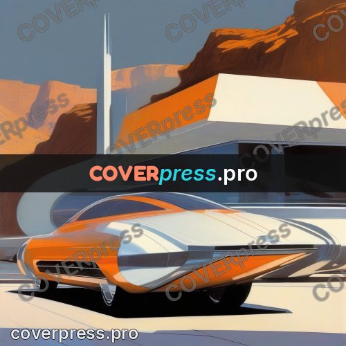 Syd Mead style painting: streamlined car by the cliffs