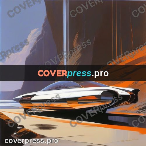 Syd Mead style painting: streamlined car by the cliffs