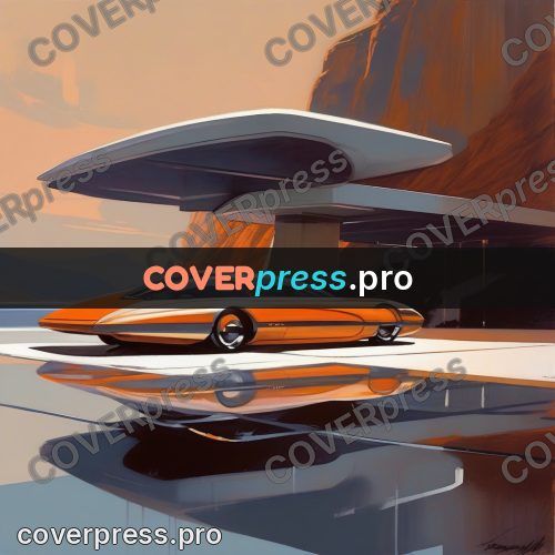 Syd Mead style painting: streamlined car by the cliffs