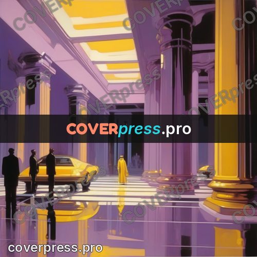Syd Mead style painting: lilac hall with columns